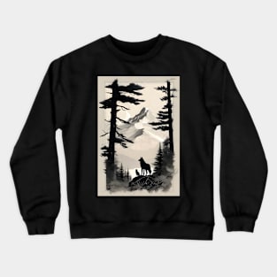 Wolf in Trees Silhouette Crewneck Sweatshirt